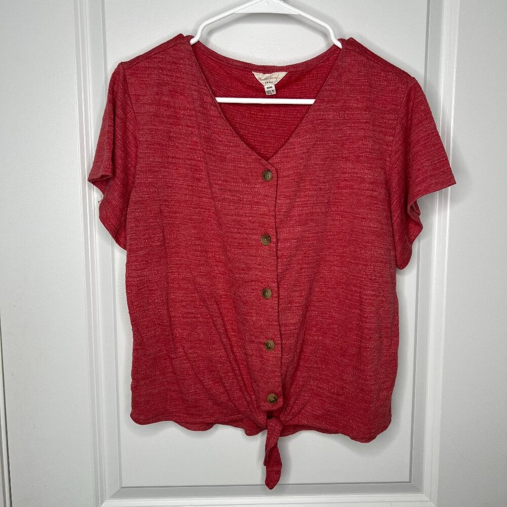 Weatherproof Vintage Y2K Button Down Front Tie Red Top Short Sleeve Size Med